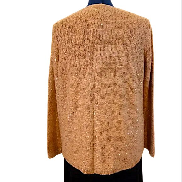 CHICO'S Perfect 4 Holiday! Shimmery Gold HiLo Pullover Knit Sweater Sequins - Picture 2 of 11
